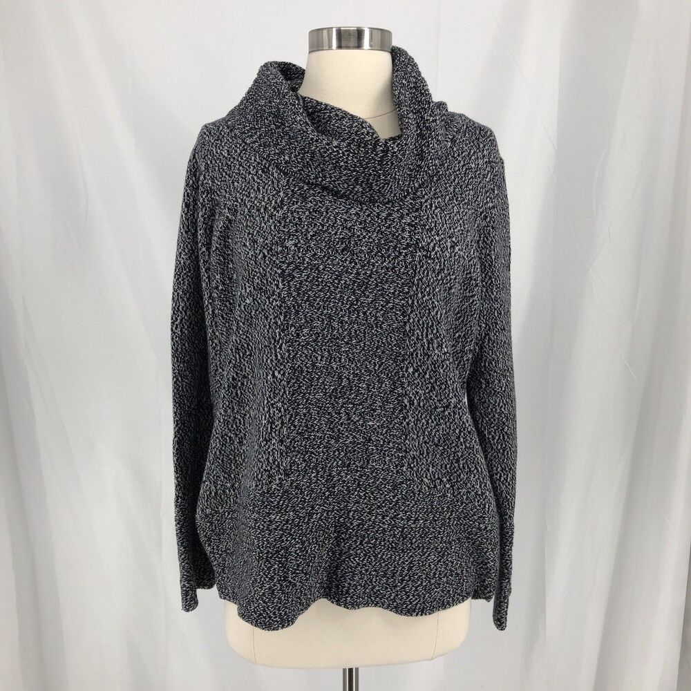 Womens Calvin Klein Cowl Neck Sweater Pullover Gray Black Long Sleeve Size Large